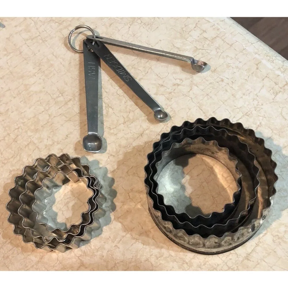 Vintage Kitchenware Biscuit Cutters Pastry Cutters and Metal Measuring Spoons